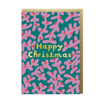 Melanie Johnsson Pink Foliage Happy Christmas Cards - Pack of 9