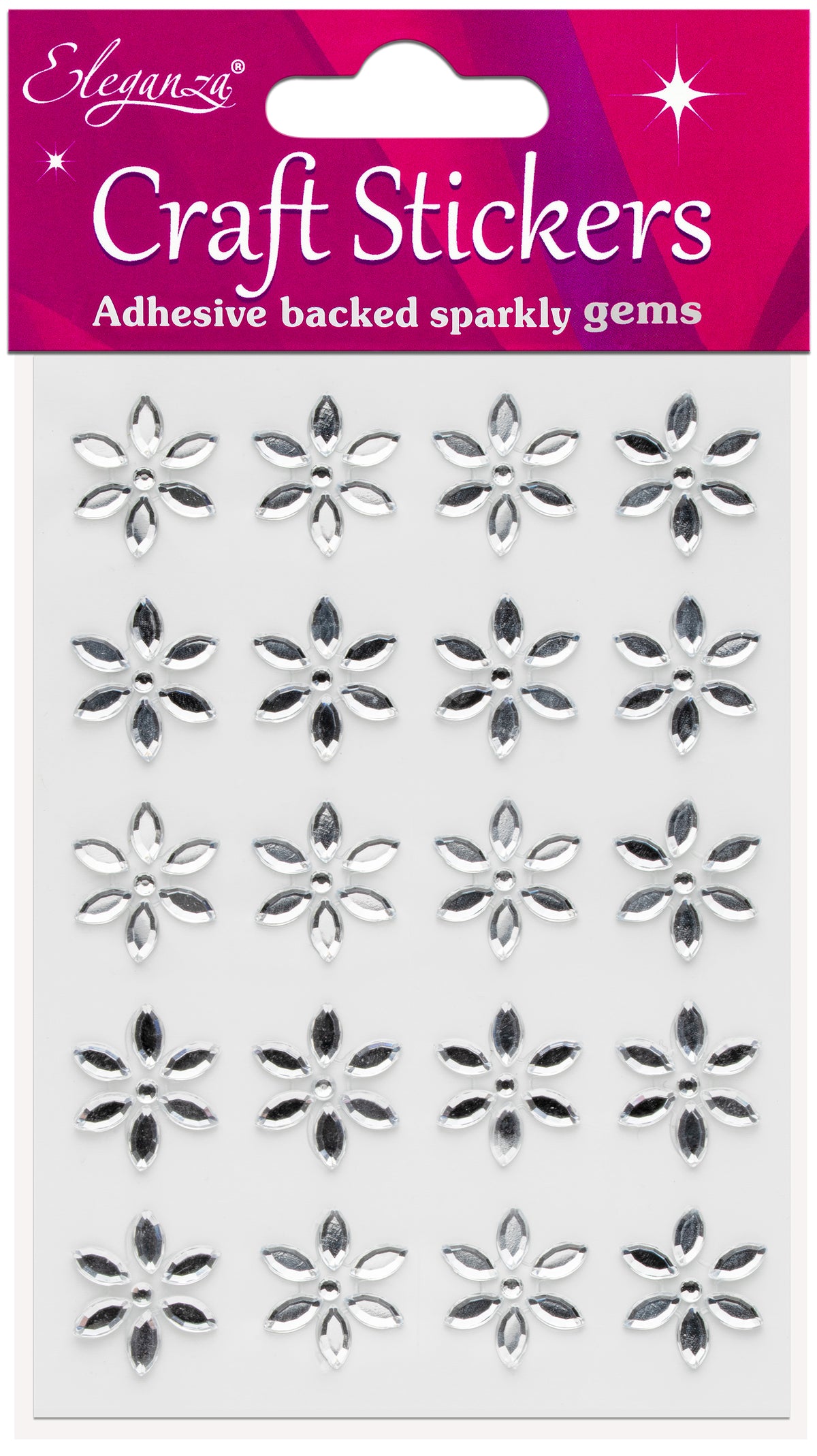 Clear/Silver Large Flower Gems Craft Sticker 20pcs
