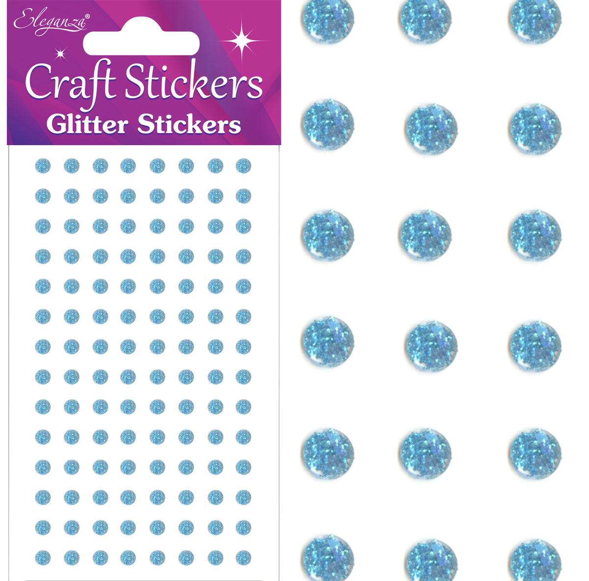 Light Blue Glitter Gems Craft Sticker 4mm x 112pcs