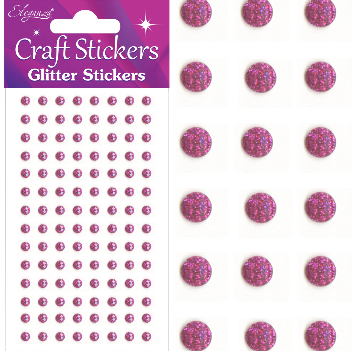 Fuchsia Glitter Gems Craft Sticker 4mm x 112pcs