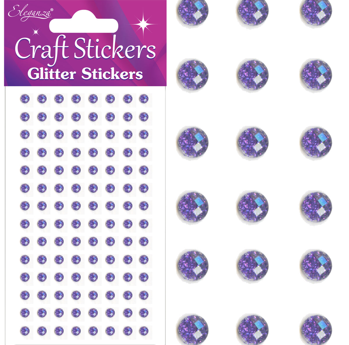 Purple Glitter Gems Craft Sticker 4mm x 112pcs