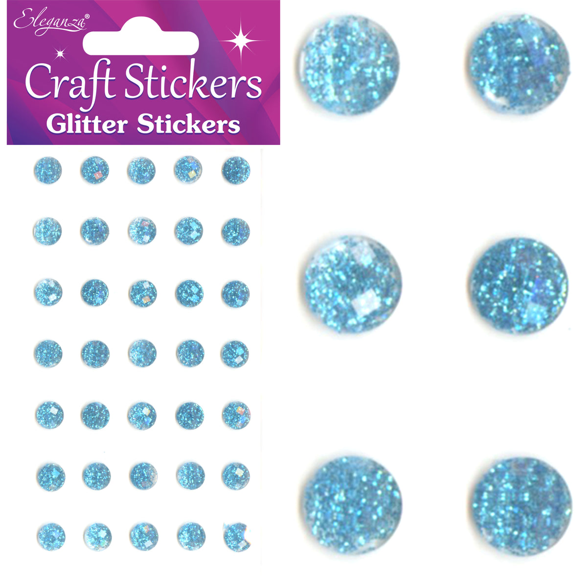 Light Blue Glitter Gems Craft Sticker 8mm x 35pcs