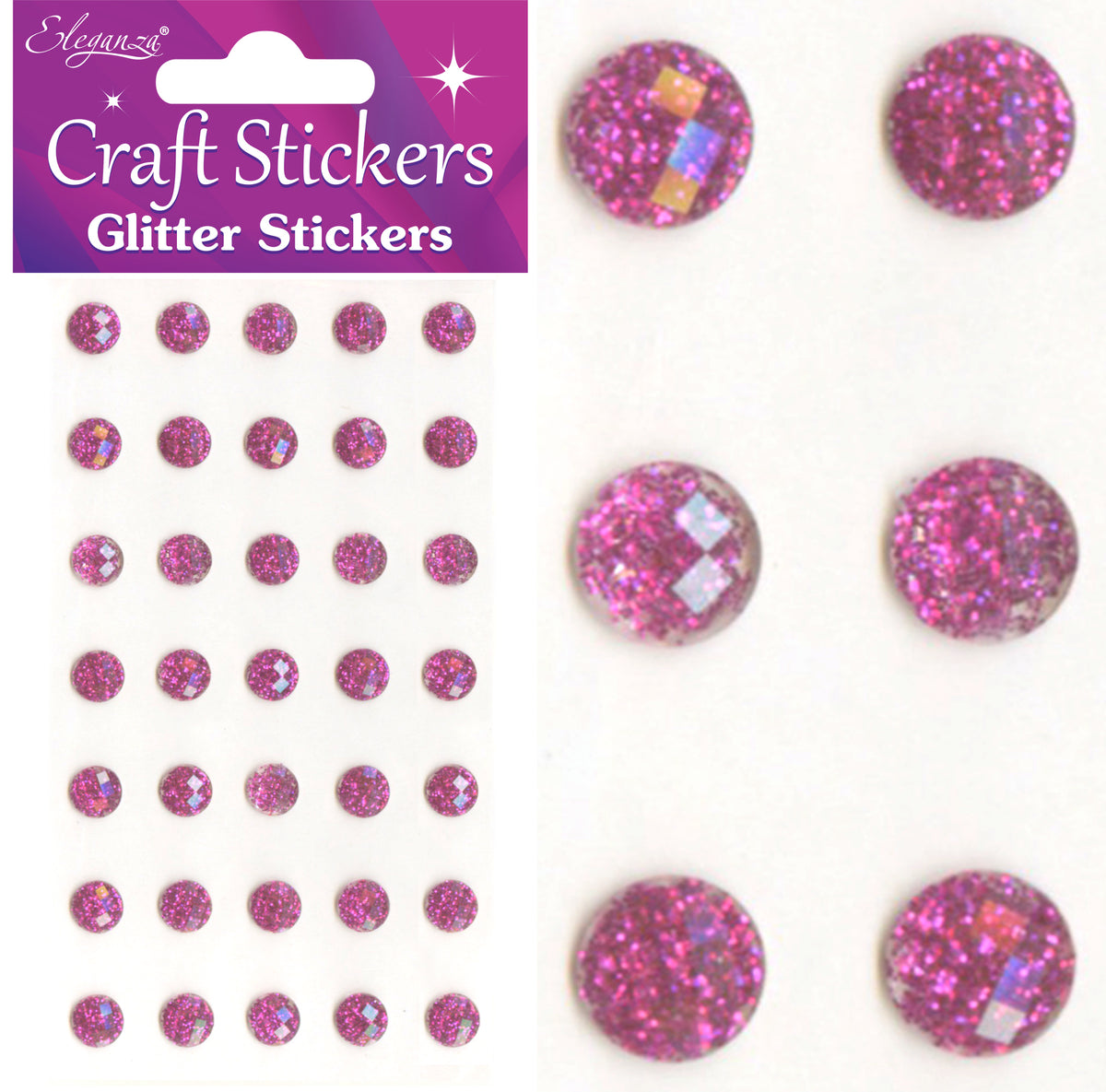 Fuchsia Glitter Gems Craft Sticker 8mm x 35pcs