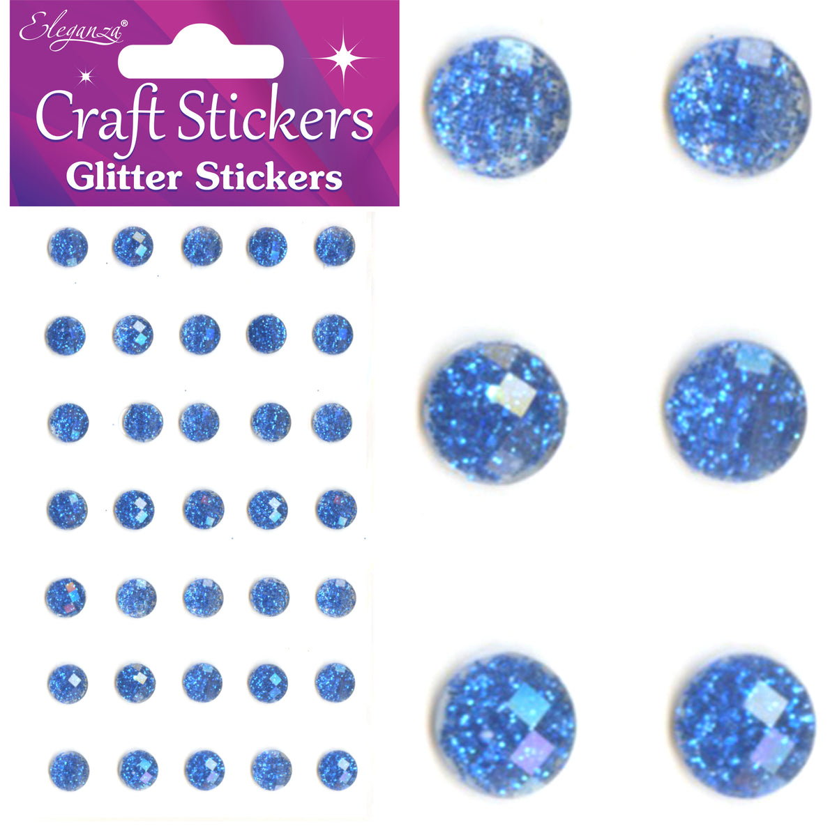Royal Blue Glitter Gems Craft Sticker 8mm x 35pcs