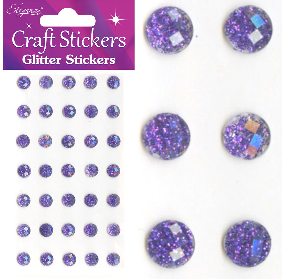 Purple Glitter Gems Craft Sticker 8mm x 35pcs
