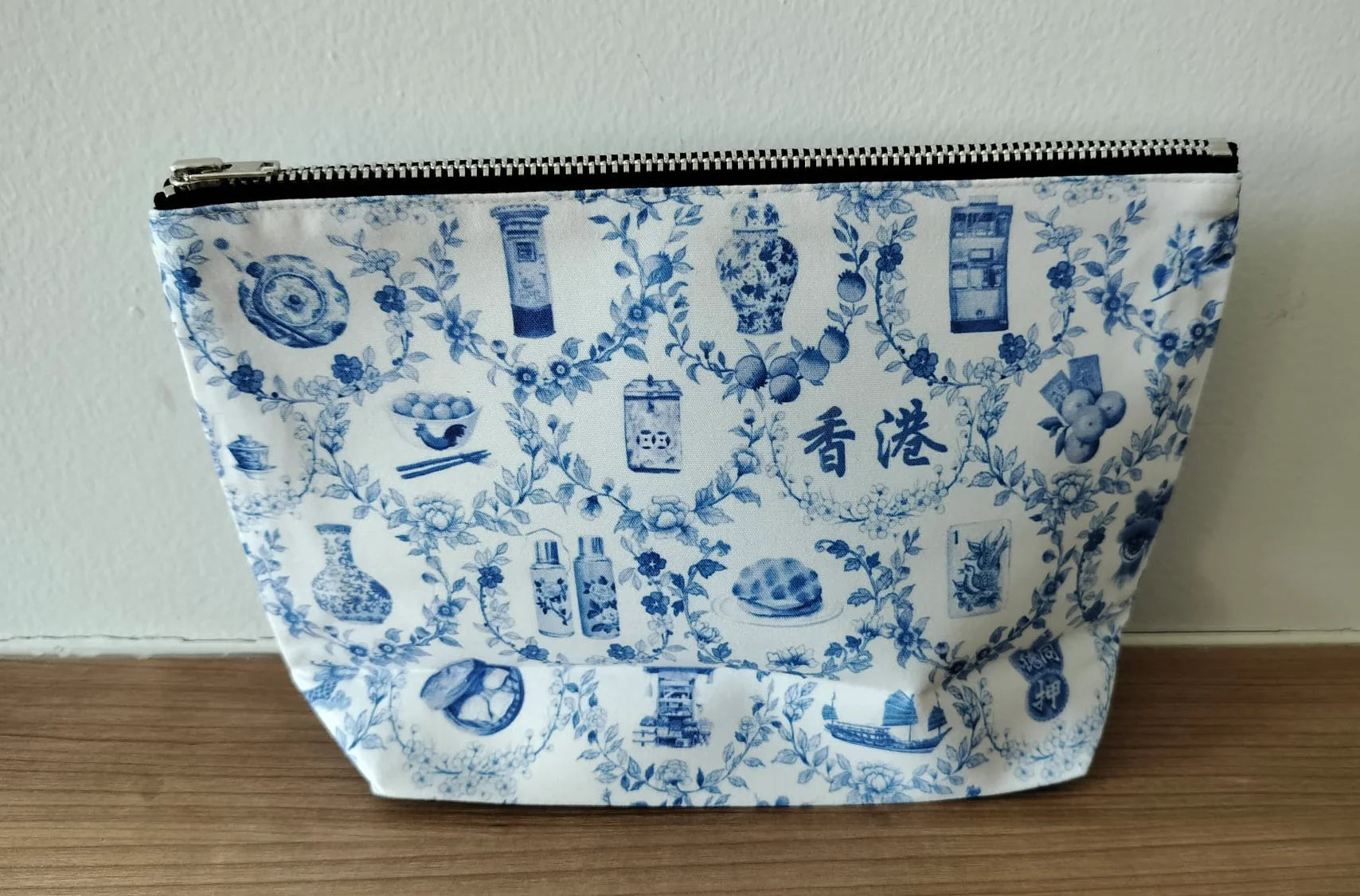 Blue Floral With HK Icons Pouch | Bookazine HK