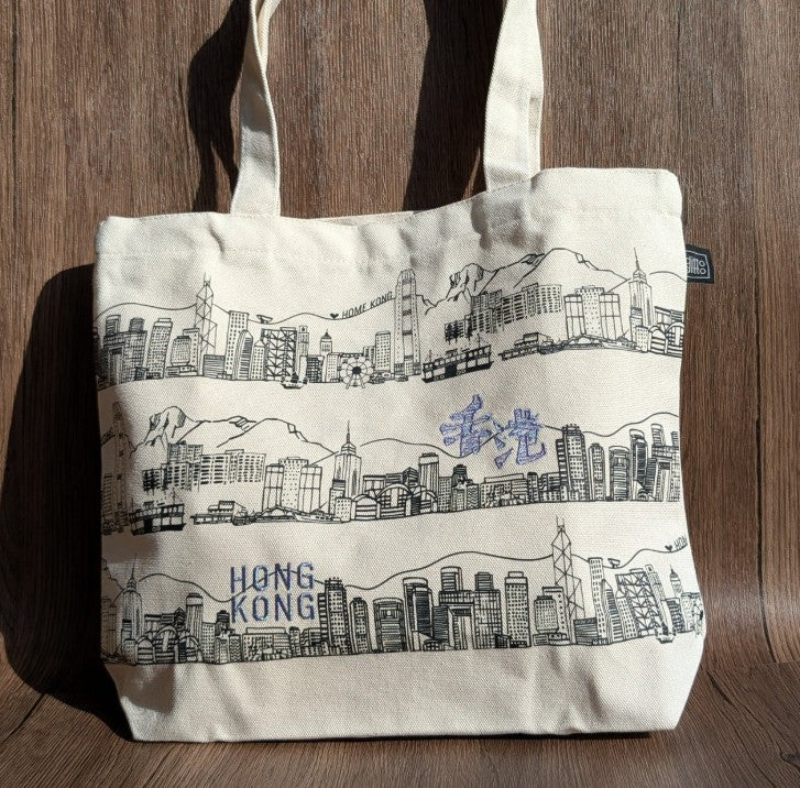Embroidered Tote Bag - Hong Kong Skyline (Canvas) | Bookazine HK
