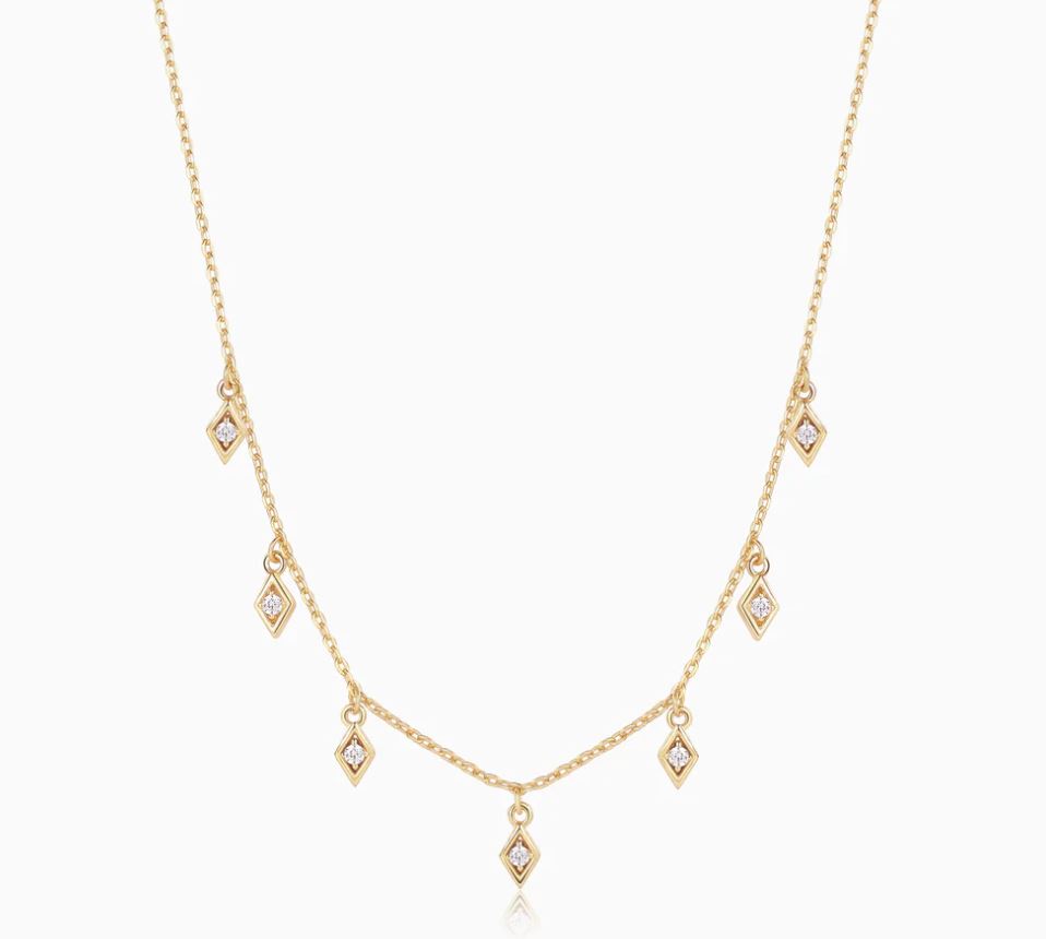 Diamond CZ Drop Necklace - Gold