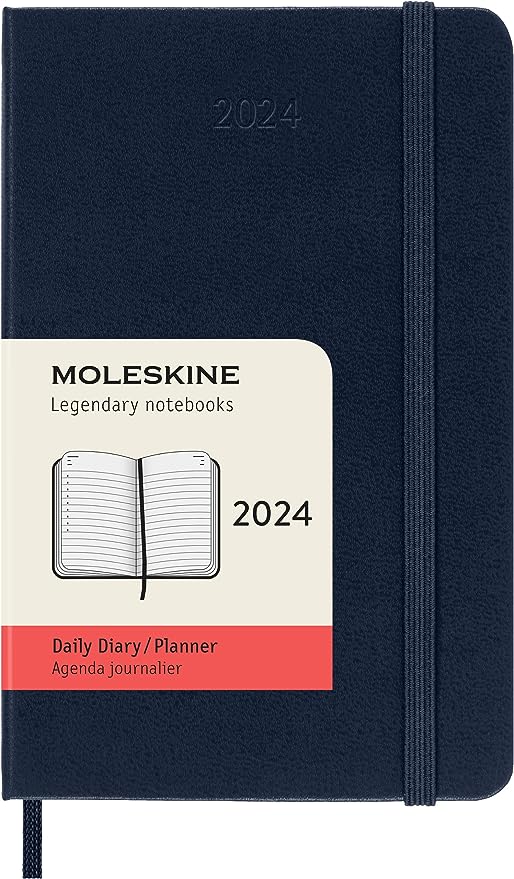 12 Month 2024 Daily Planner, Hard Cover, Pocket, Sapphire Blue | Bookazine HK