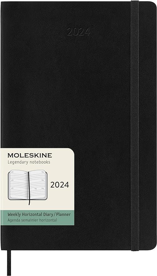 2024 Horizontal Weekly Planner, 12M, Large, Black, Soft Cover | Bookazine HK