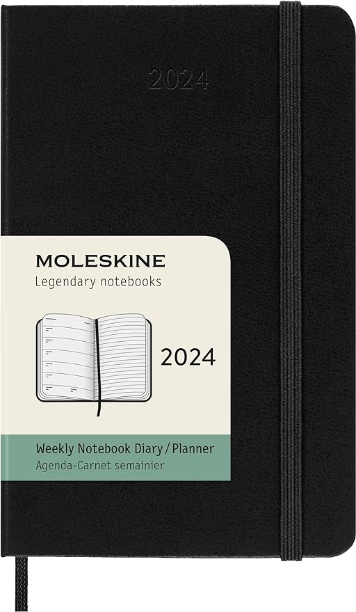 2024 Weekly Planner, 12M, Pocket, Black, Hard Cover | Bookazine HK