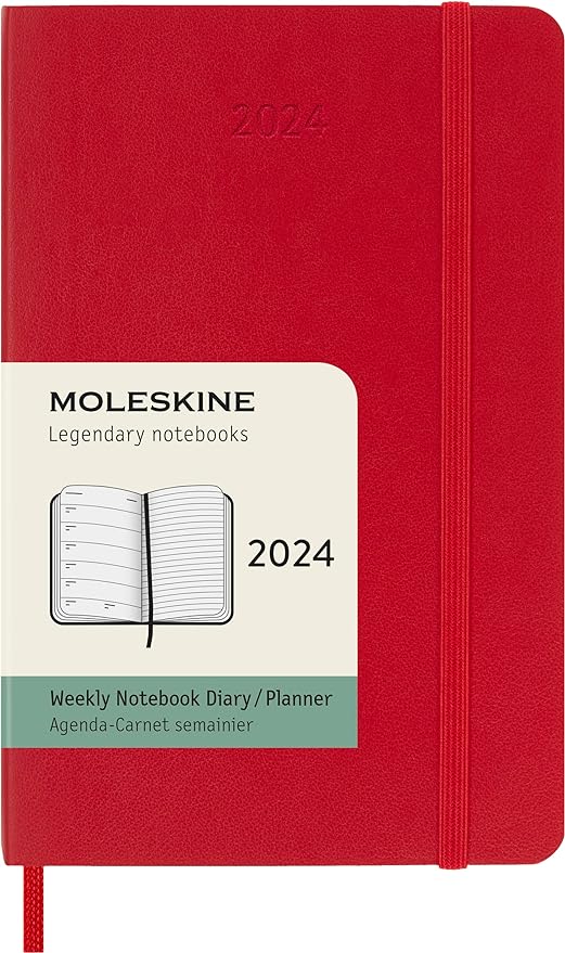 12 Month 2024 Weekly Planner, Soft Cover, Pocket, Scarlet Red | Bookazine HK