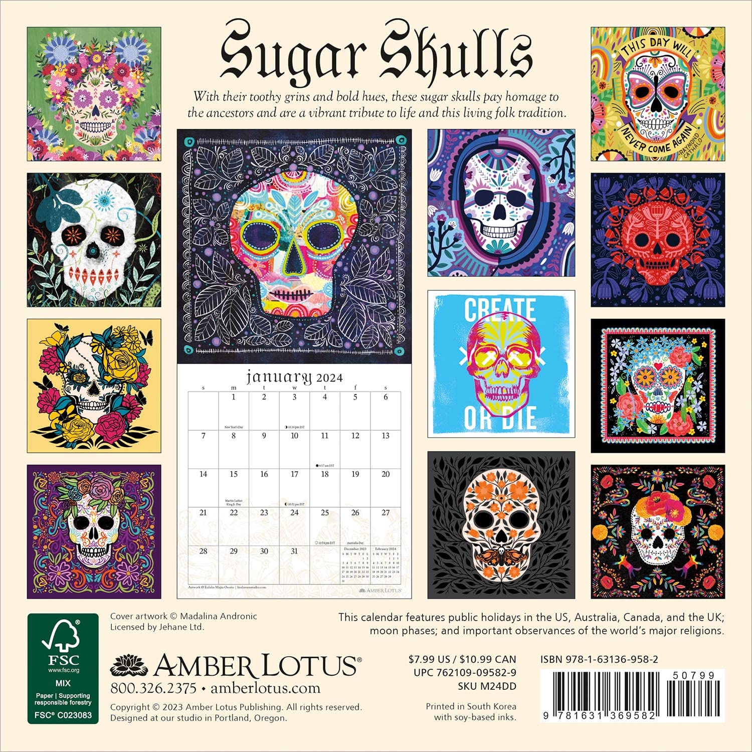 Sugar Skulls Day Of The Dead 2024 Mini Wall Calendar Bookazine HK   81QbpRLtqgL 