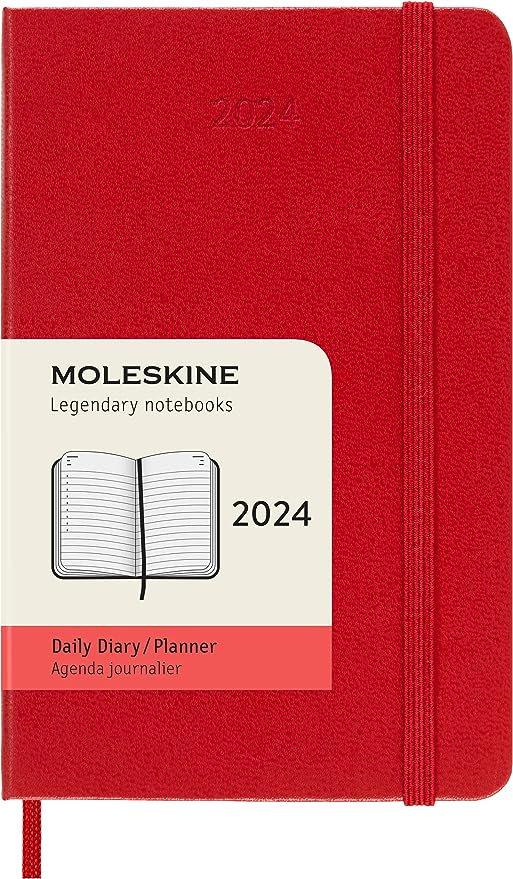 2024 Daily Planner, 12M, Pocket, Scarlet Red, Hard Cover  | Bookazine HK