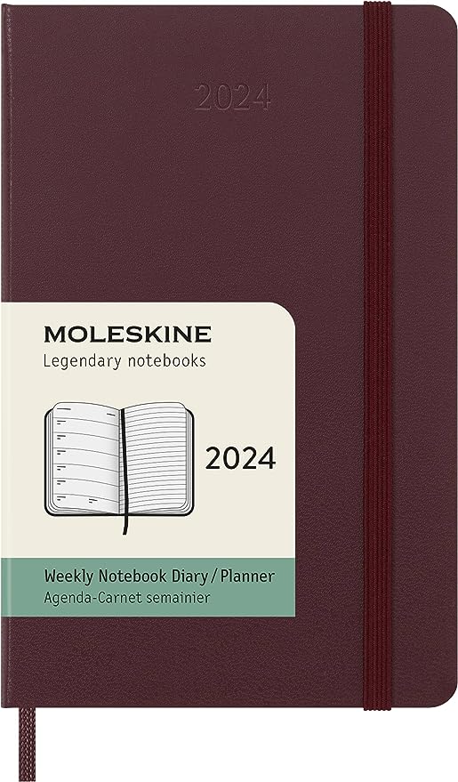  2024 Weekly Planner, 12M, Pocket, Burgundy Red, Hard Cover  | Bookazine HK