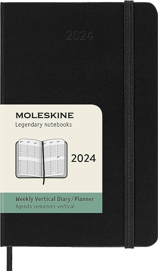 2024 Vertical Weekly Planner, 12M, Pocket, Black, Hard Cover | Bookazine HK