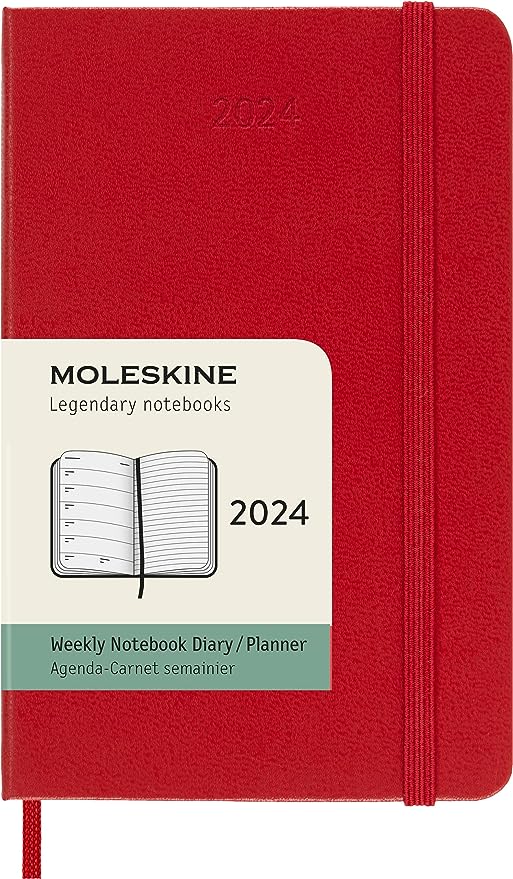 2024 Weekly Planner, 12M, Pocket, Scarlet Red, Hard Cover | Bookazine HK