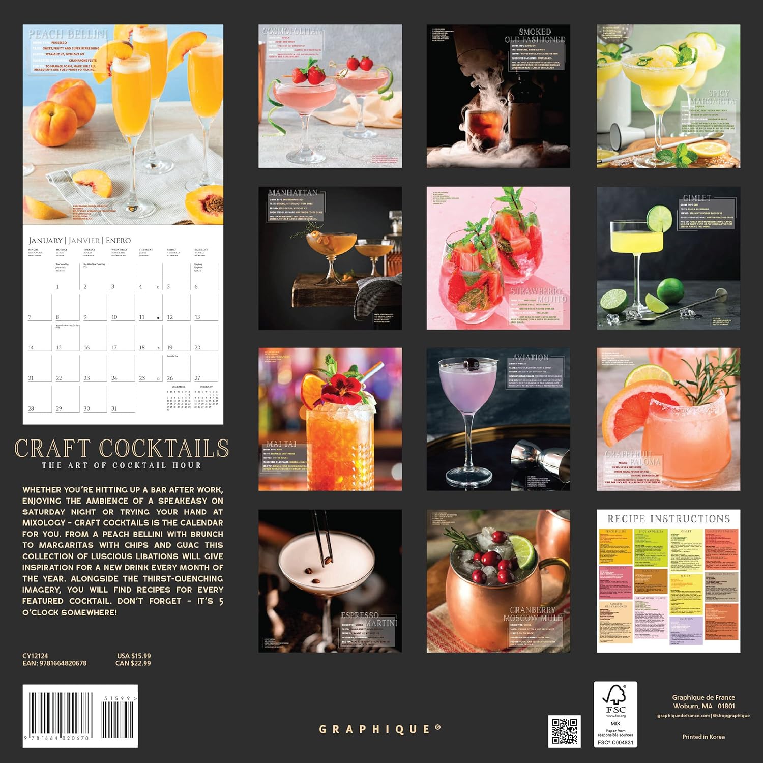 Craft Cocktails 2024 Wall Calendar