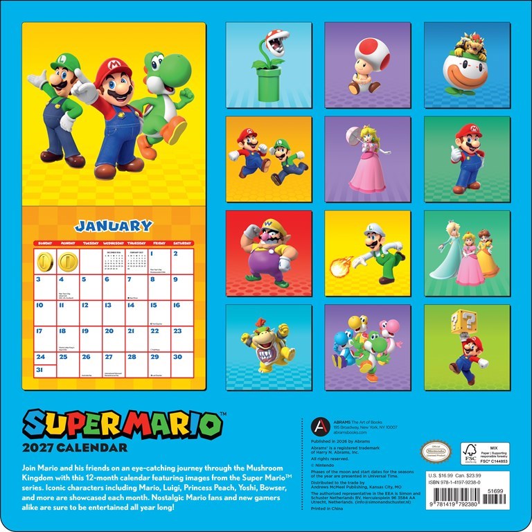 Super Mario 2027 Wall Calendar