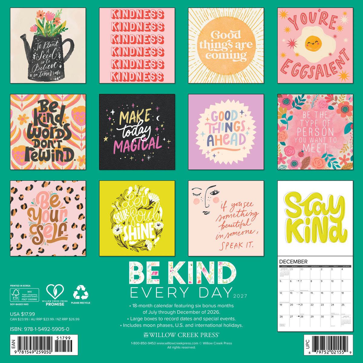 Be Kind Every Day 2027 Wall Calendar
