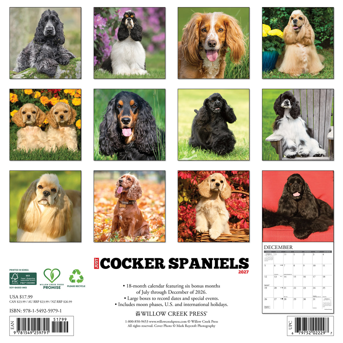 Just Cocker Spaniels 2027 Wall Calendar