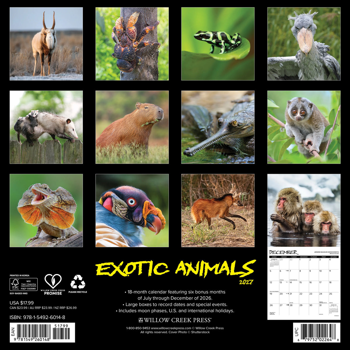 Exotic Animals 2027 Wall Calendar