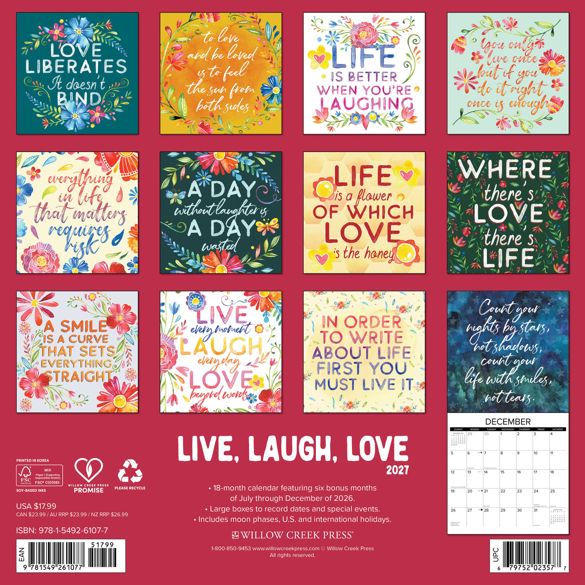 Live, Laugh, Love 2027 Wall Calendar