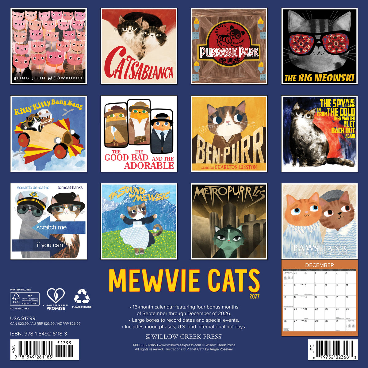 Mewvie Cats 2027 Wall Calendar