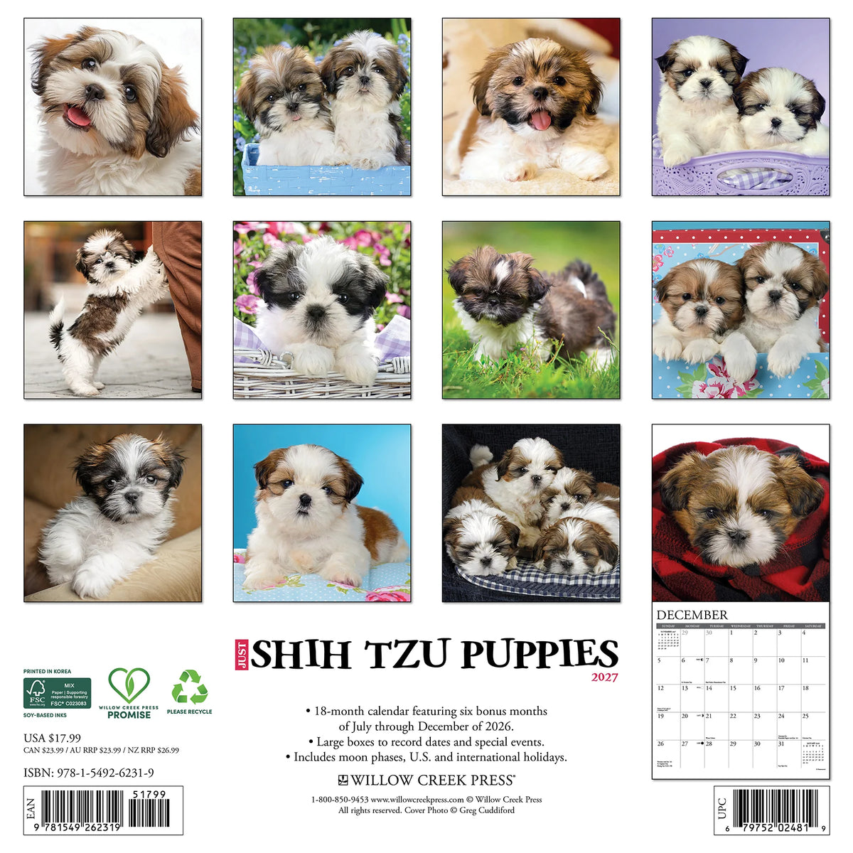 Shih Tzu Puppies 2027 Wall Calendar