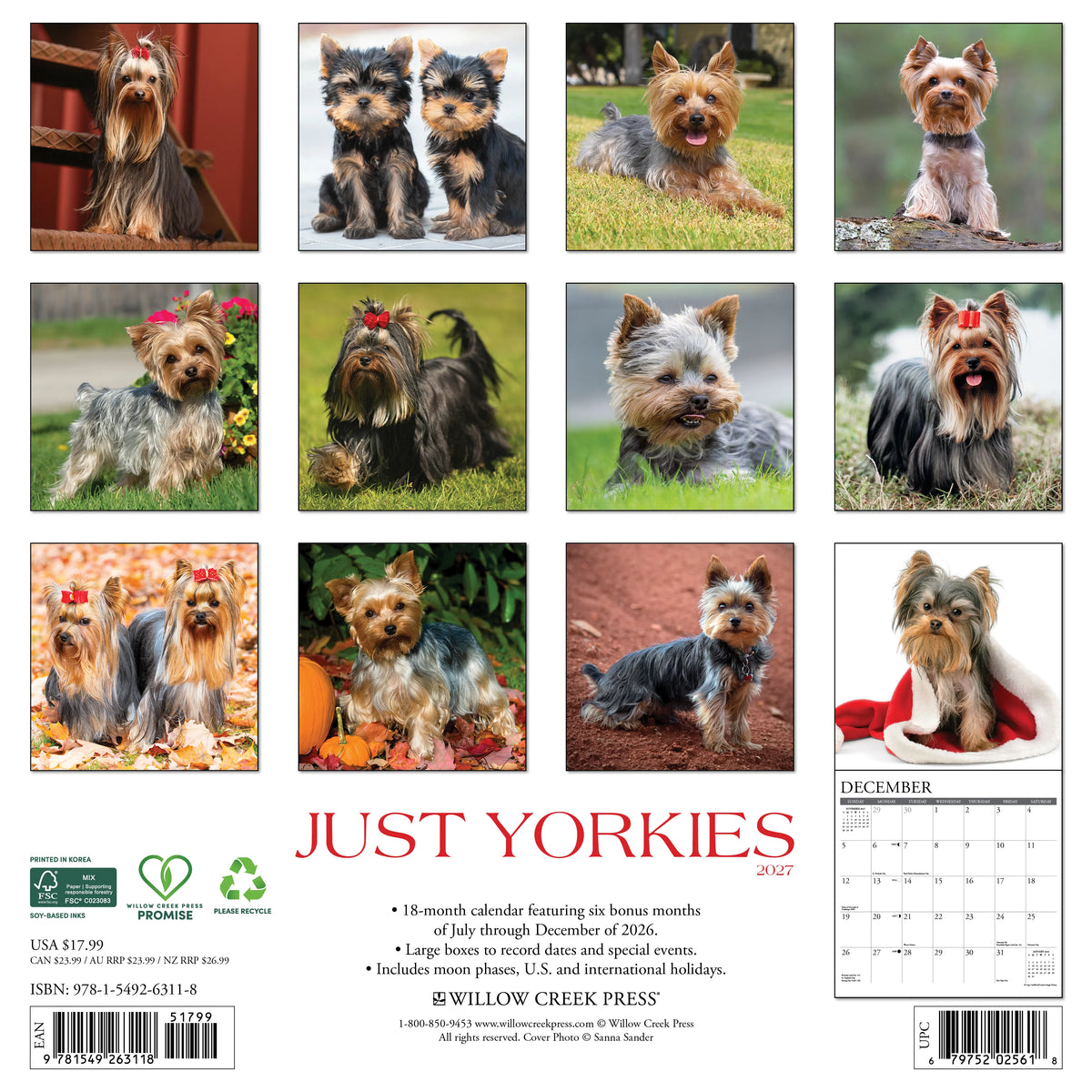 Just Yorkies 2027 Wall Calendar