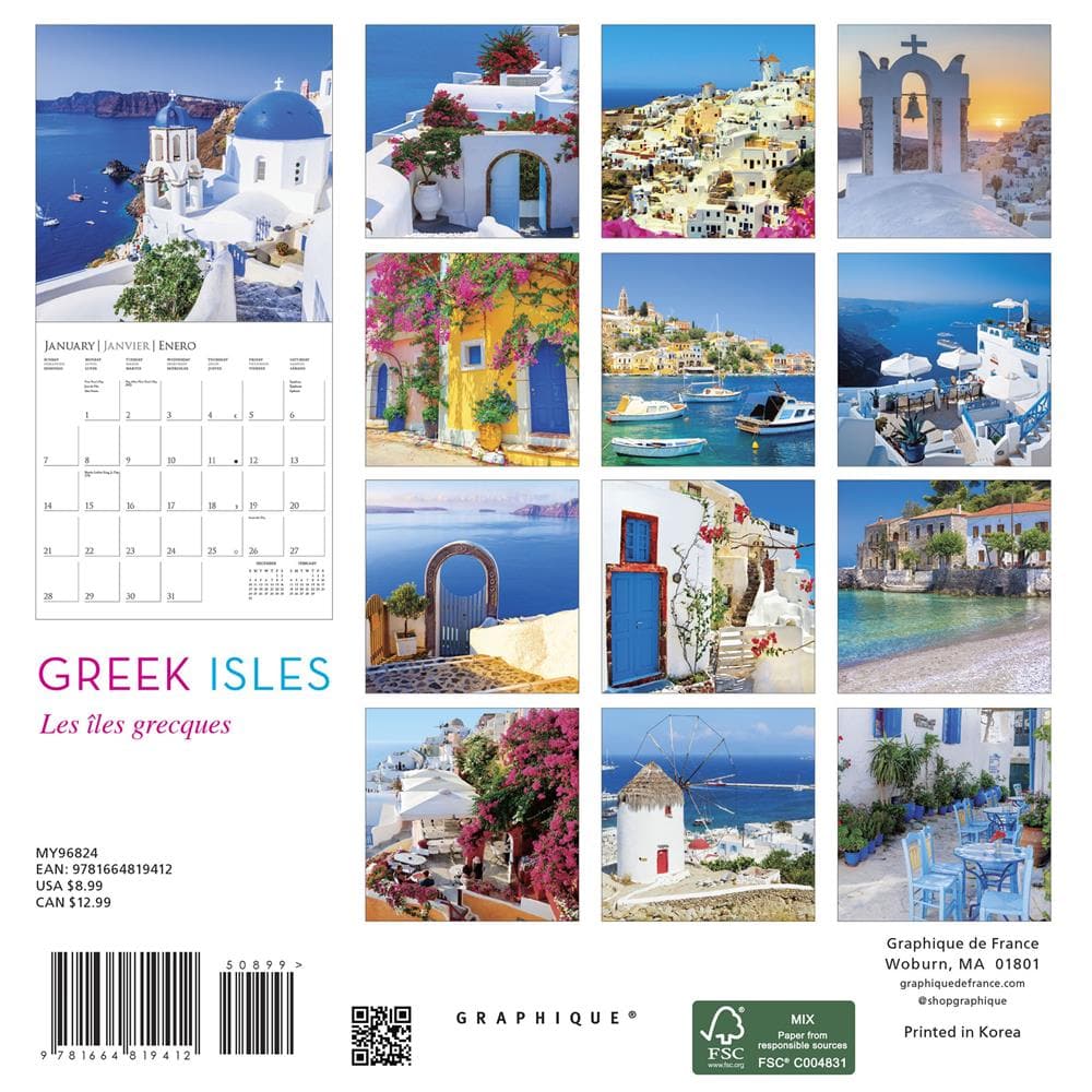 Greek Isles 2024 Mini Wall Calendar Bookazine HK   978166481941 1 