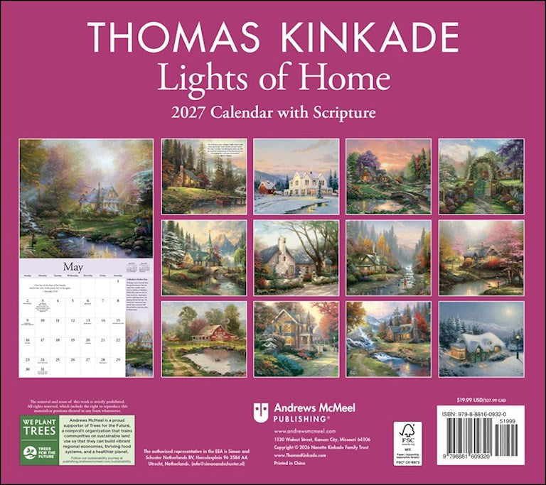 Thomas Kinkade Lights of Home &amp; Scripture 2027 Wall Calendar
