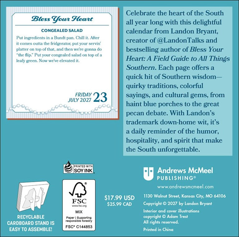 Landon Bryant Bless Your Heart 2027 Box Calendar