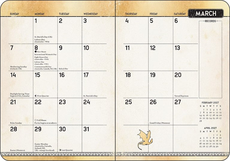 Fourth Wing 2027 Monthly/Weekly Planner
