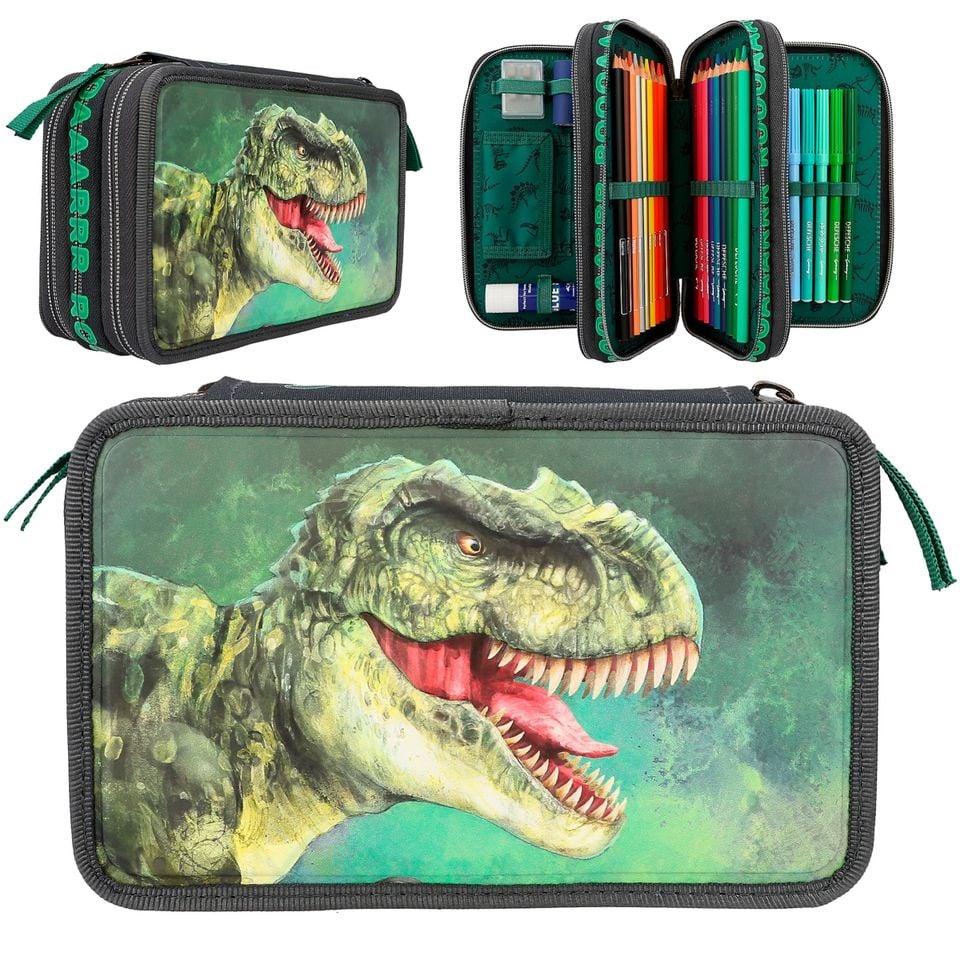 Dino World Triple Pencil Case Green With 3D Effect | Bookazine HK