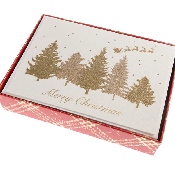 Glittery Santa & Trees Large Signature Holiday Boxed Card Pack Of 15 | Bookazine HK