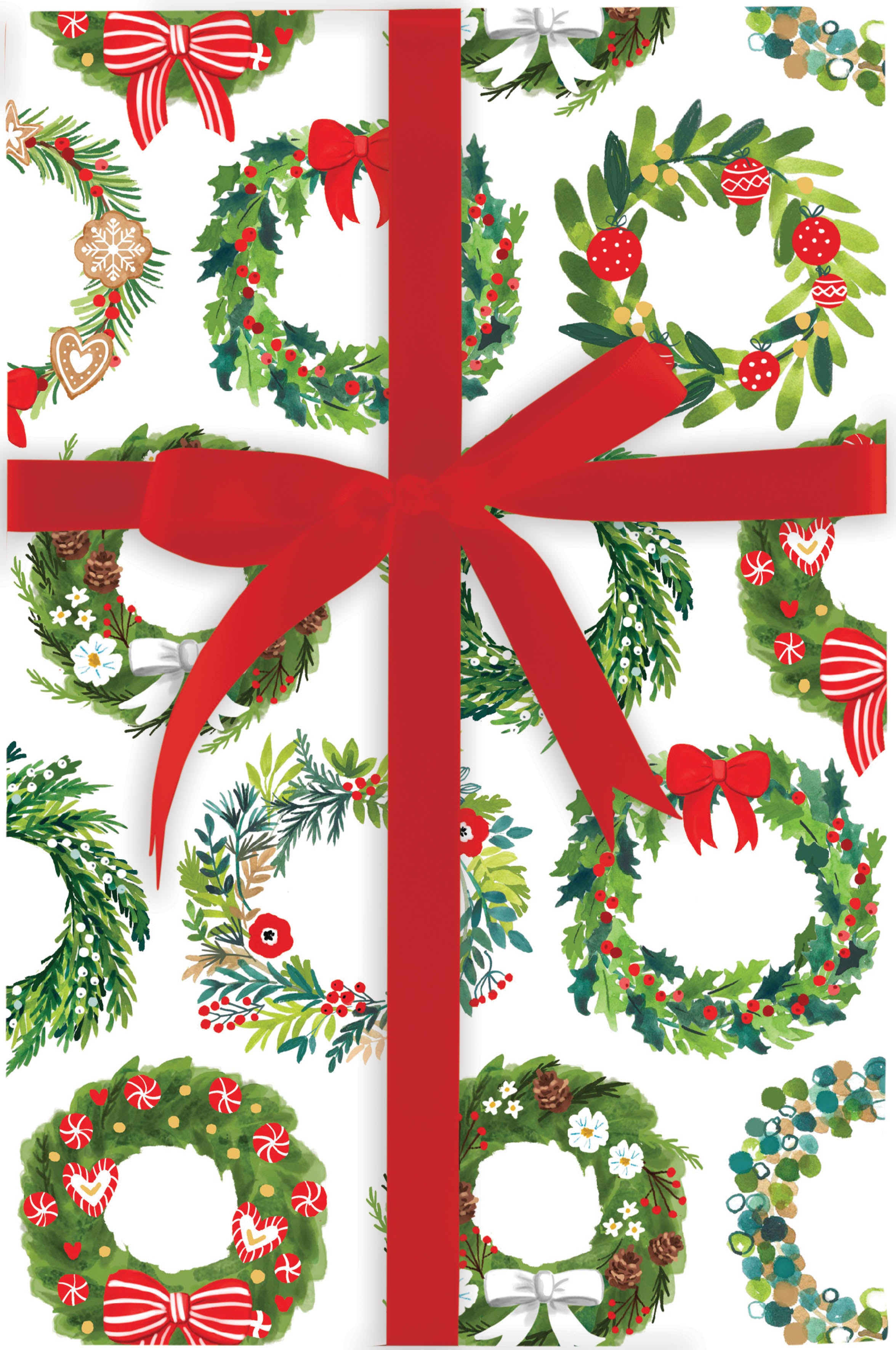 Classic Christmas Wreaths Jumbo Gift Wrap 10ft | Bookazine HK
