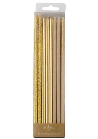 Extra Long Gold Glitter Candles Assorted Pack of 16 | Bookazine HK