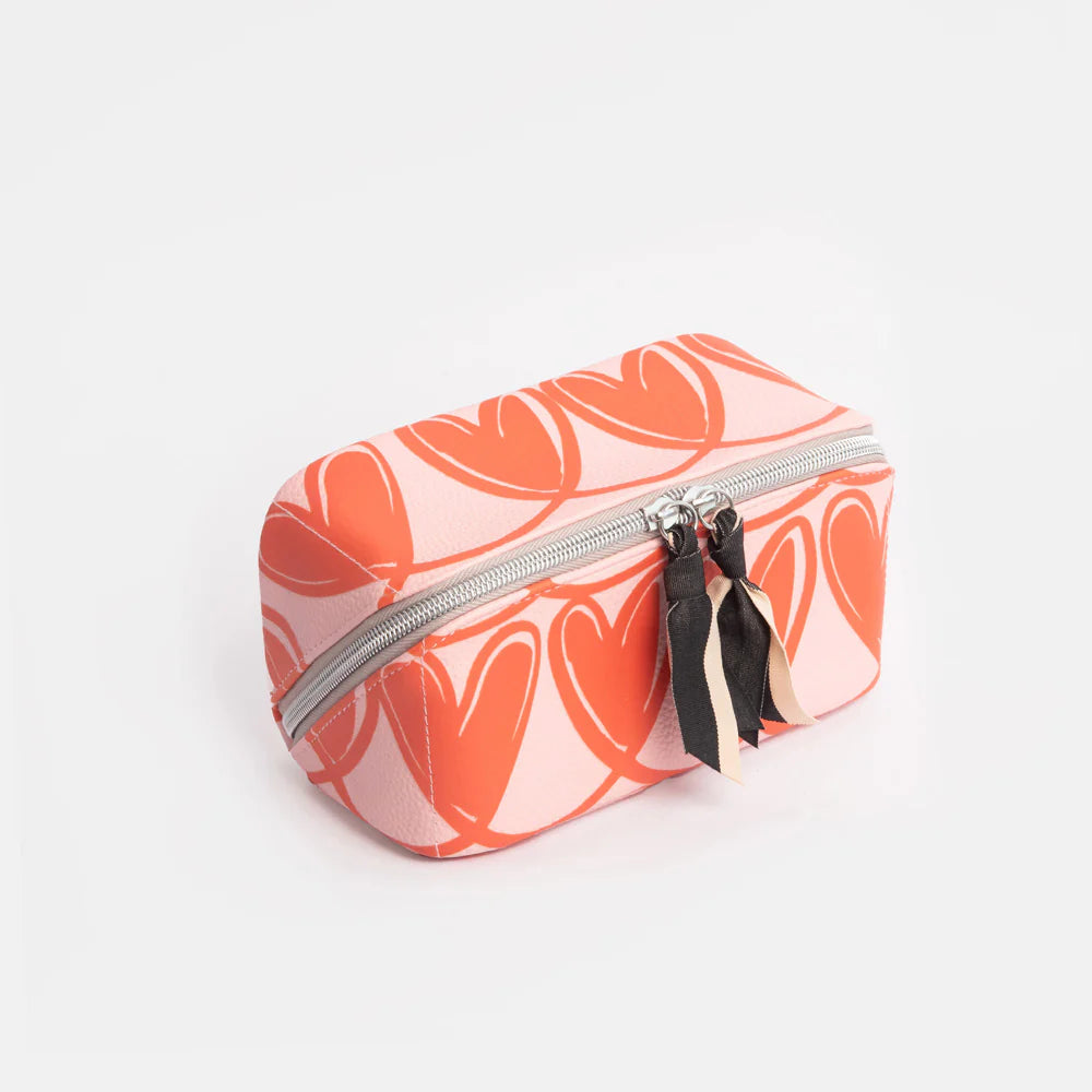 Pink/Orange Lopped Hearts Flat Lay Cosmetic Bag | Bookazine HK