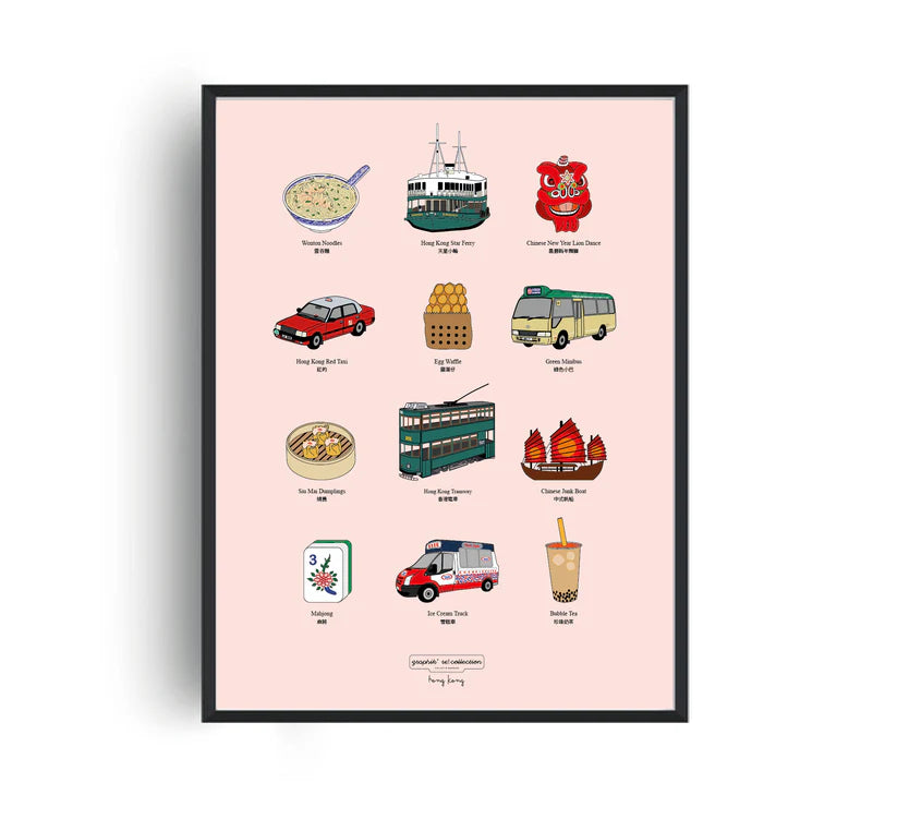 Pink HK Icons Poster Print A3 | Bookazine HK