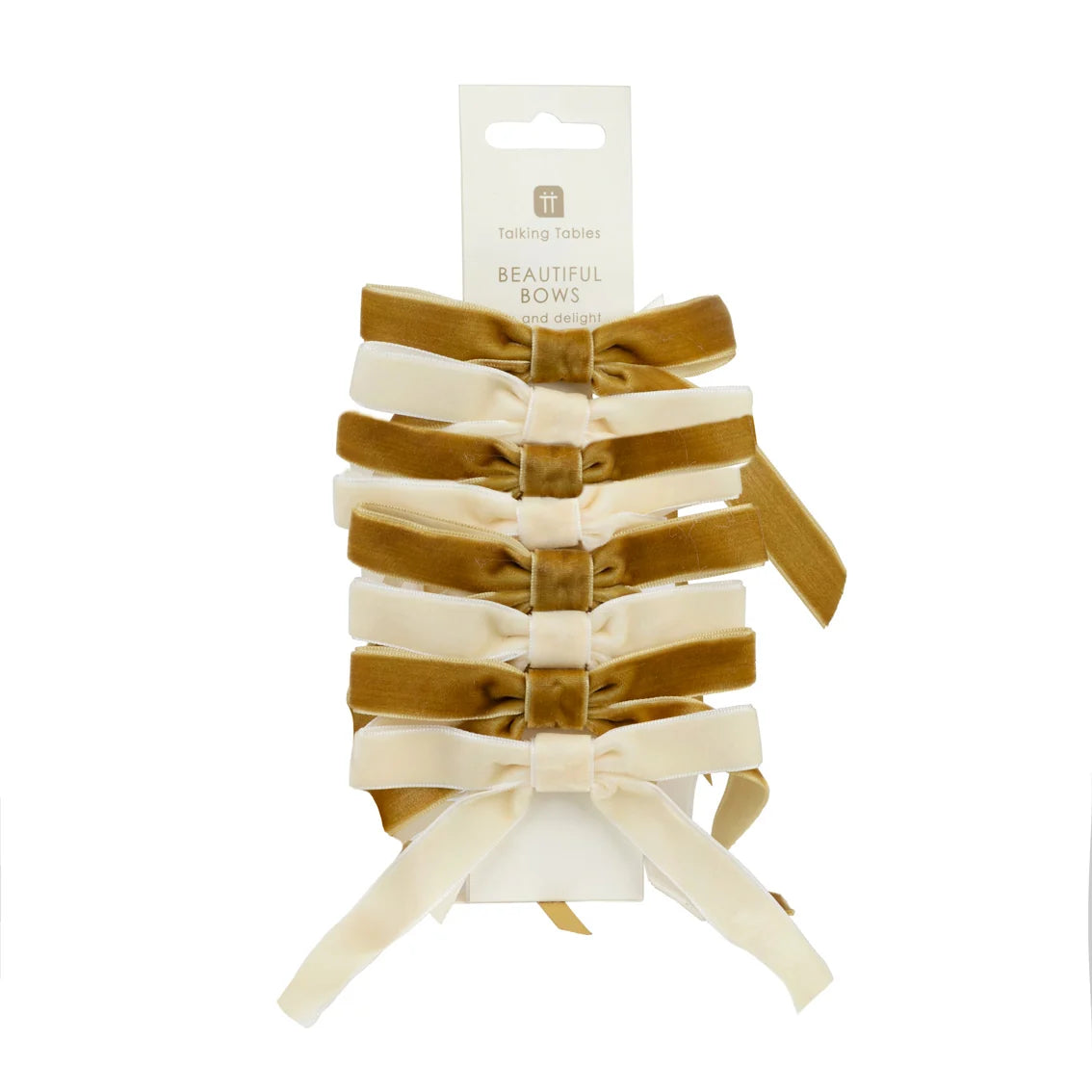 Gold &amp; Cream Velvet Bows Pack of 8