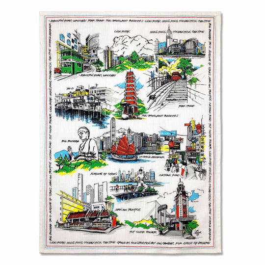 Hong Kong Landmarks Linen Cotton Tea Towel | Bookazine HK