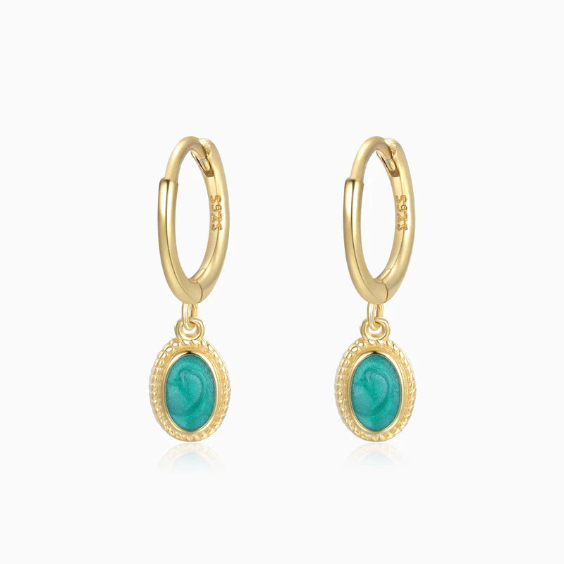 Vintage Green Coin Huggies Earrings Gold | Bookazine HK