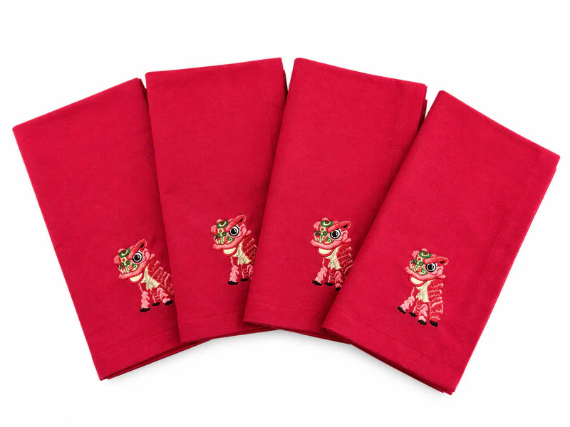 Red Napkins With Lion - Set of 4 | Bookazine HK