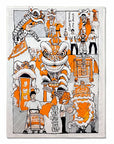 Orange Lion Dance Linen Cotton Tea Towel | Bookazine HK