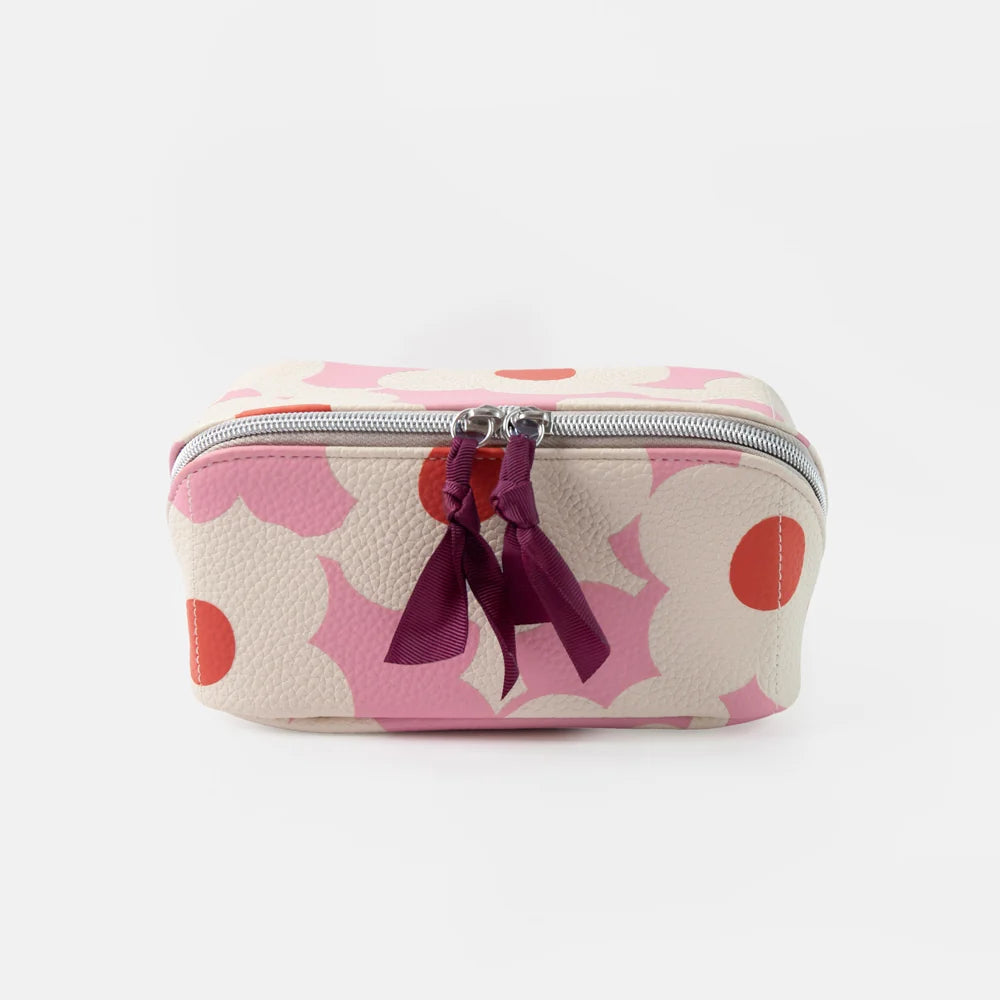 Pink Flower Flat Lay Cosmetic Bag