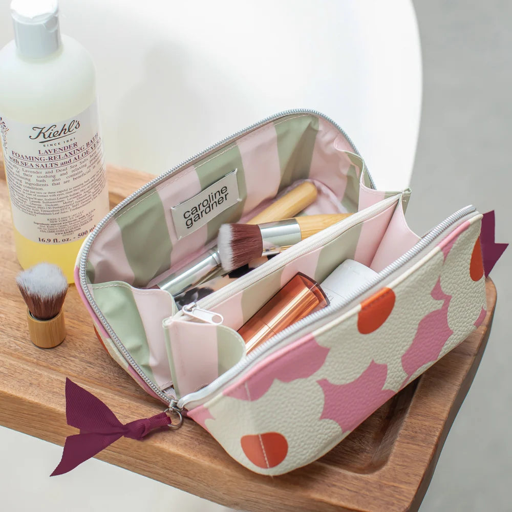 Pink Flower Flat Lay Cosmetic Bag