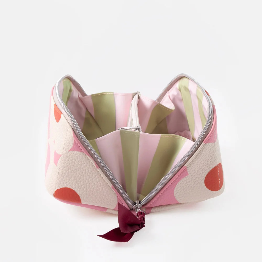 Pink Flower Flat Lay Cosmetic Bag