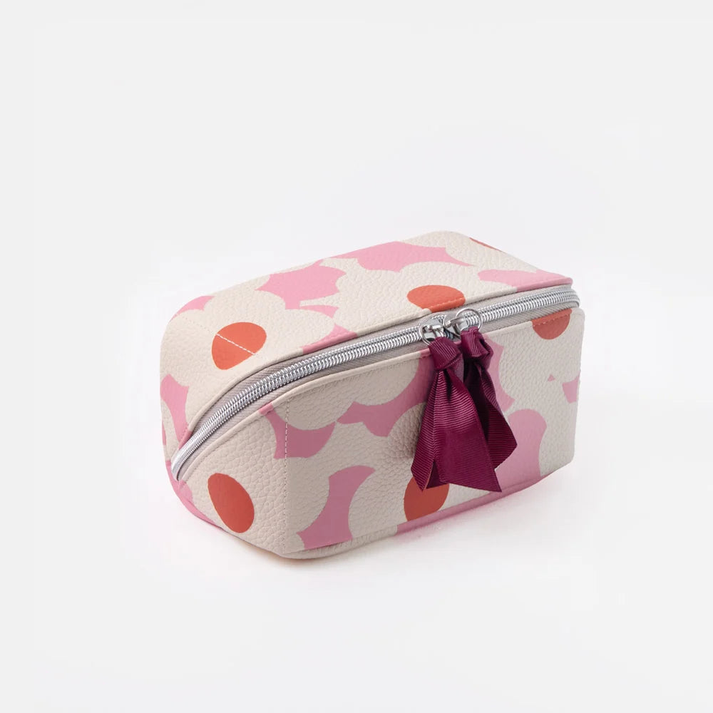 Pink Flower Flat Lay Cosmetic Bag