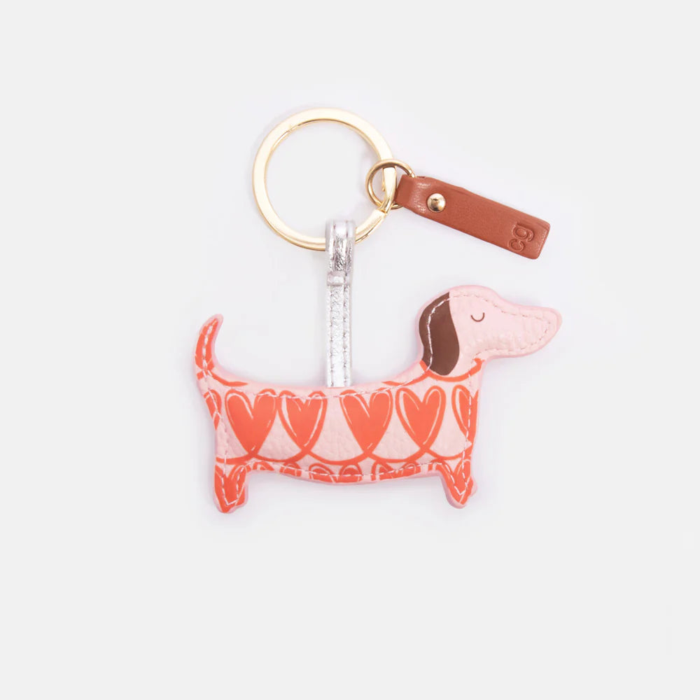 Pink &amp; Orange Looped Hearts Sausage Dog Keyring | Bookazine HK
